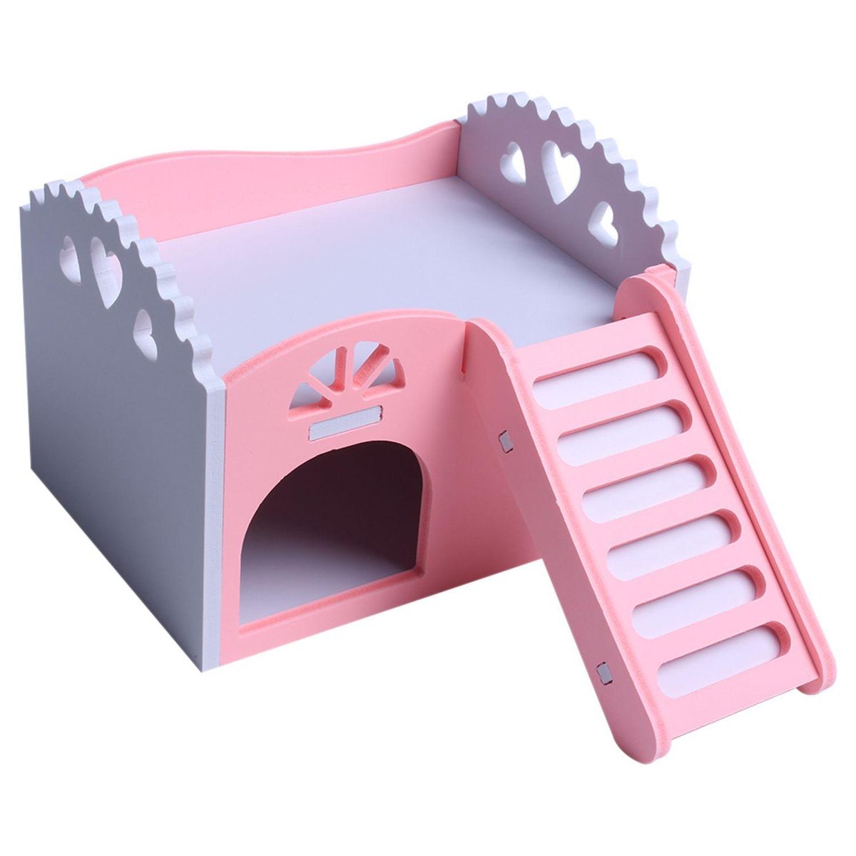 Small Animal Pet Hamster Rat Hedgehog Squirrel Ladder House Bed Nest Cage Wood pink