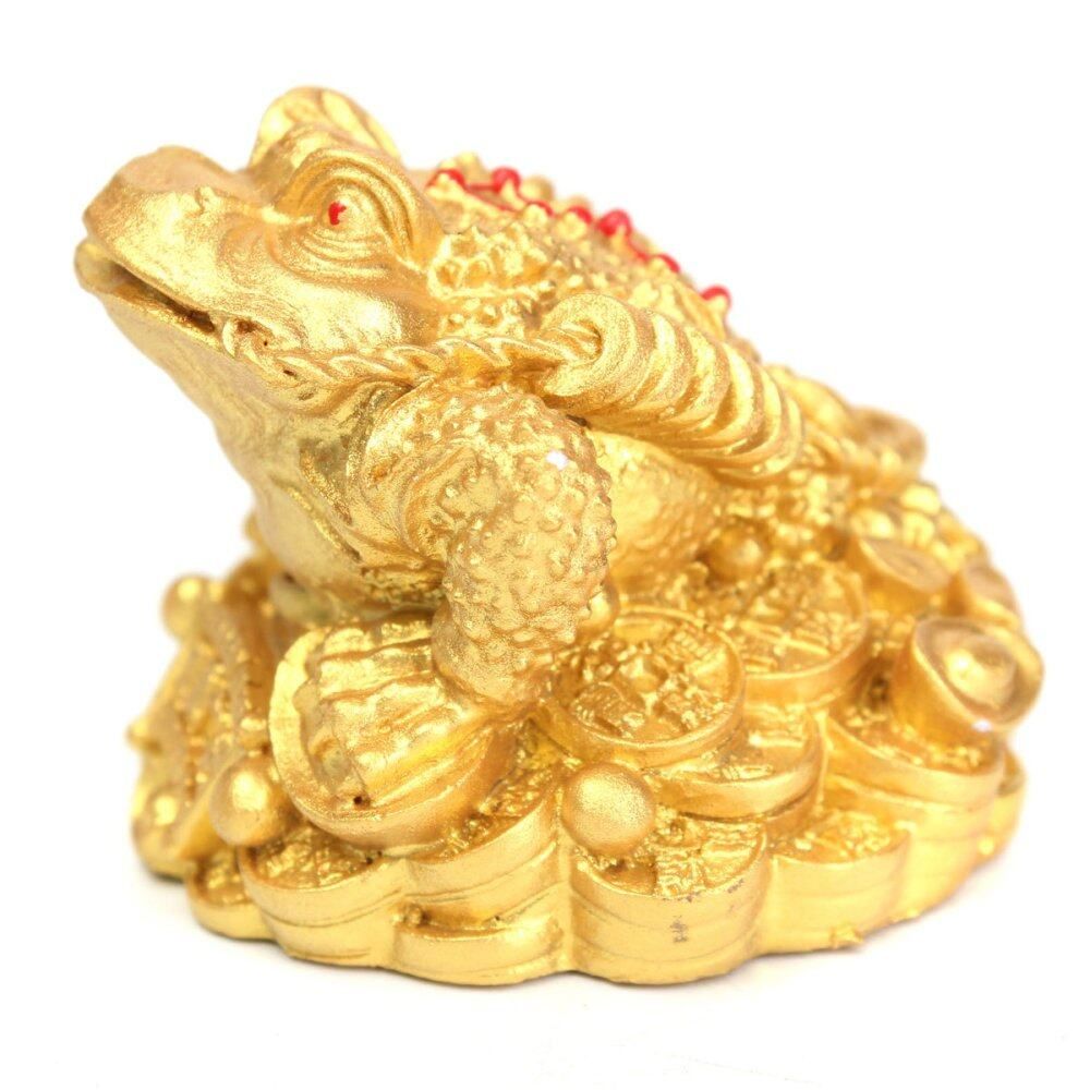 Feng Shui Money 3 Legs Gilded Frog Toad Ingot Copper Coin Enhance Fortune Weath