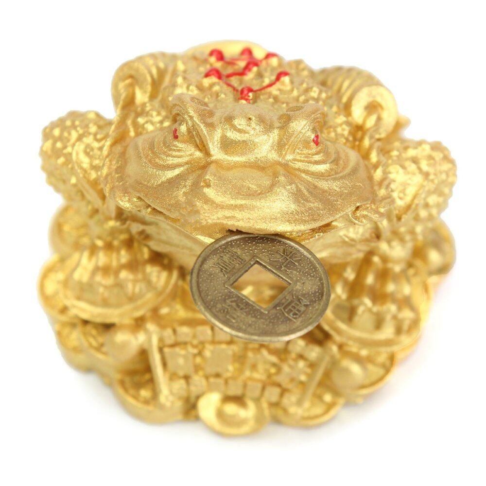Feng Shui Money 3 Legs Gilded Frog Toad Ingot Copper Coin Enhance Fortune Weath