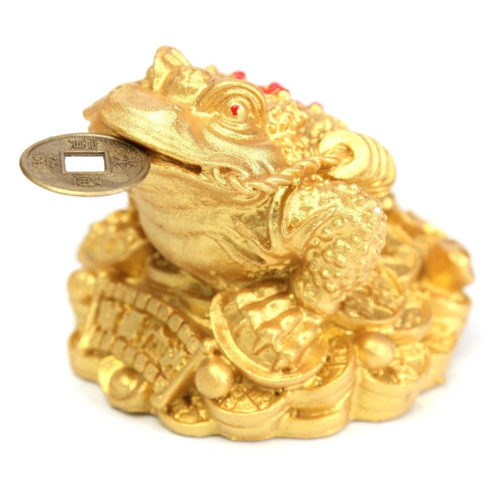 Feng Shui Money 3 Legs Gilded Frog Toad Ingot Copper Coin Enhance Fortune Weath