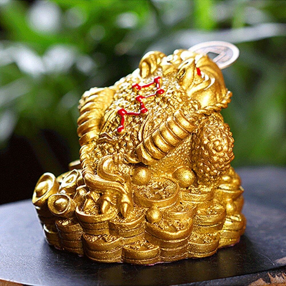 Feng Shui Money 3 Legs Gilded Frog Toad Ingot Copper Coin Enhance Fortune Weath