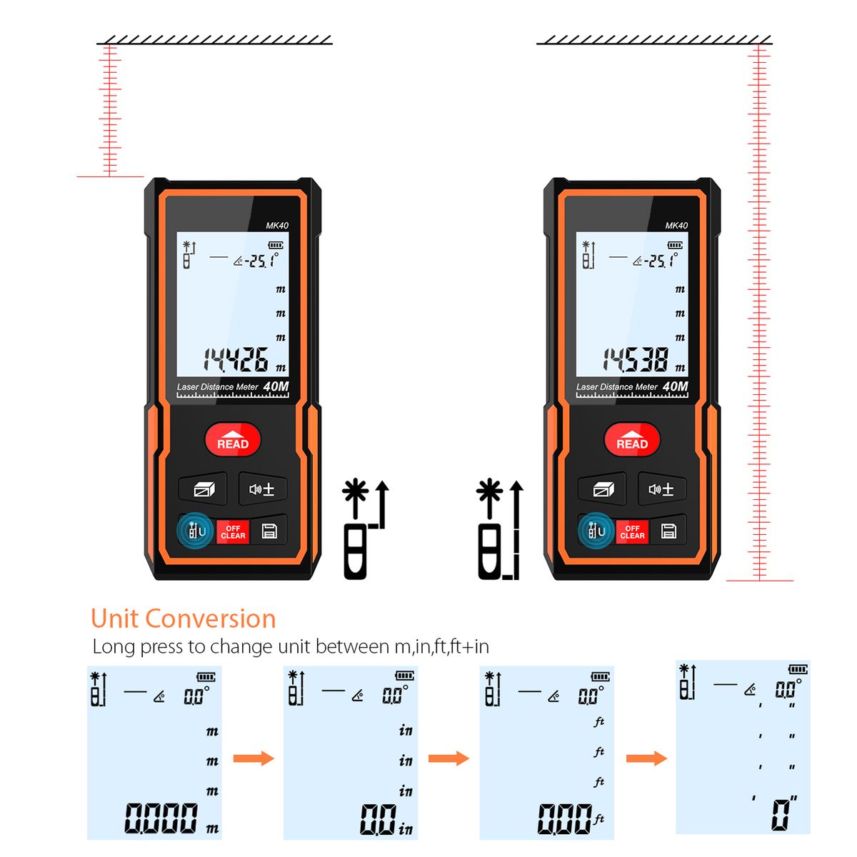 Handheld Digital Laser Distance Meter Portable Area Volume