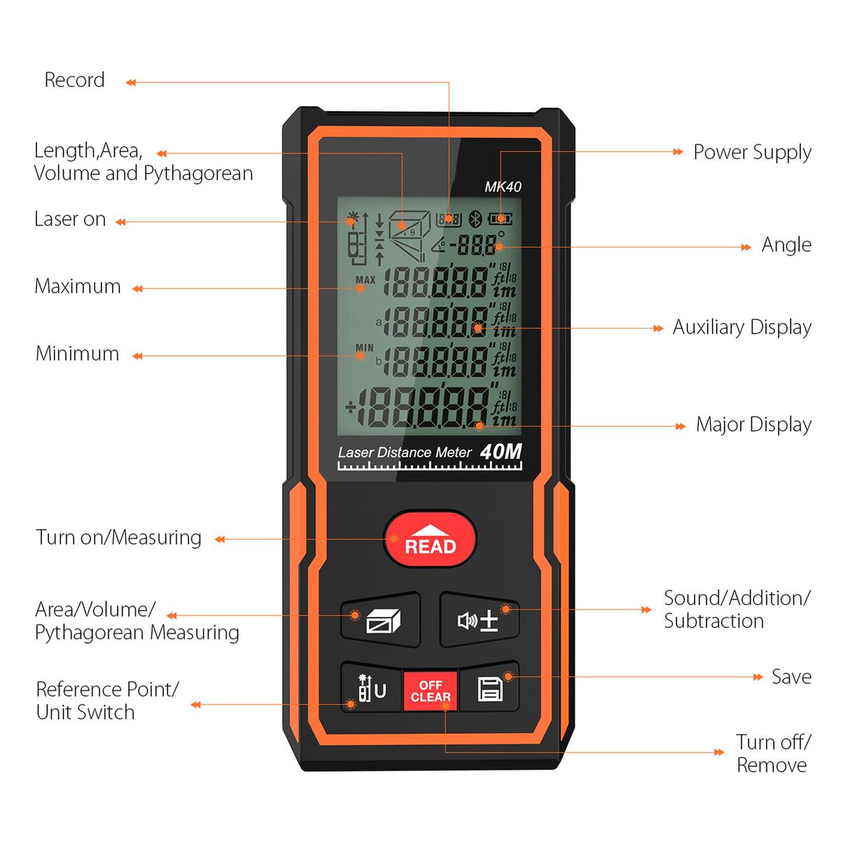 Handheld Digital Laser Distance Meter Portable Area Volume