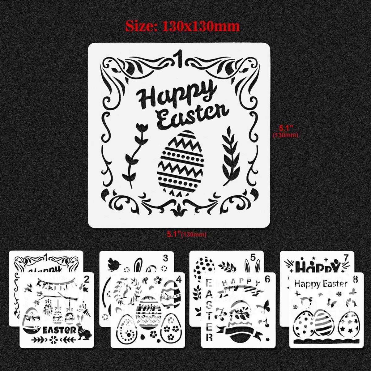 8Pcs Easter Drawing Painting Stencils Template Sets Washable PET Stencils for Painting Decoration Crafts for Kids Gift