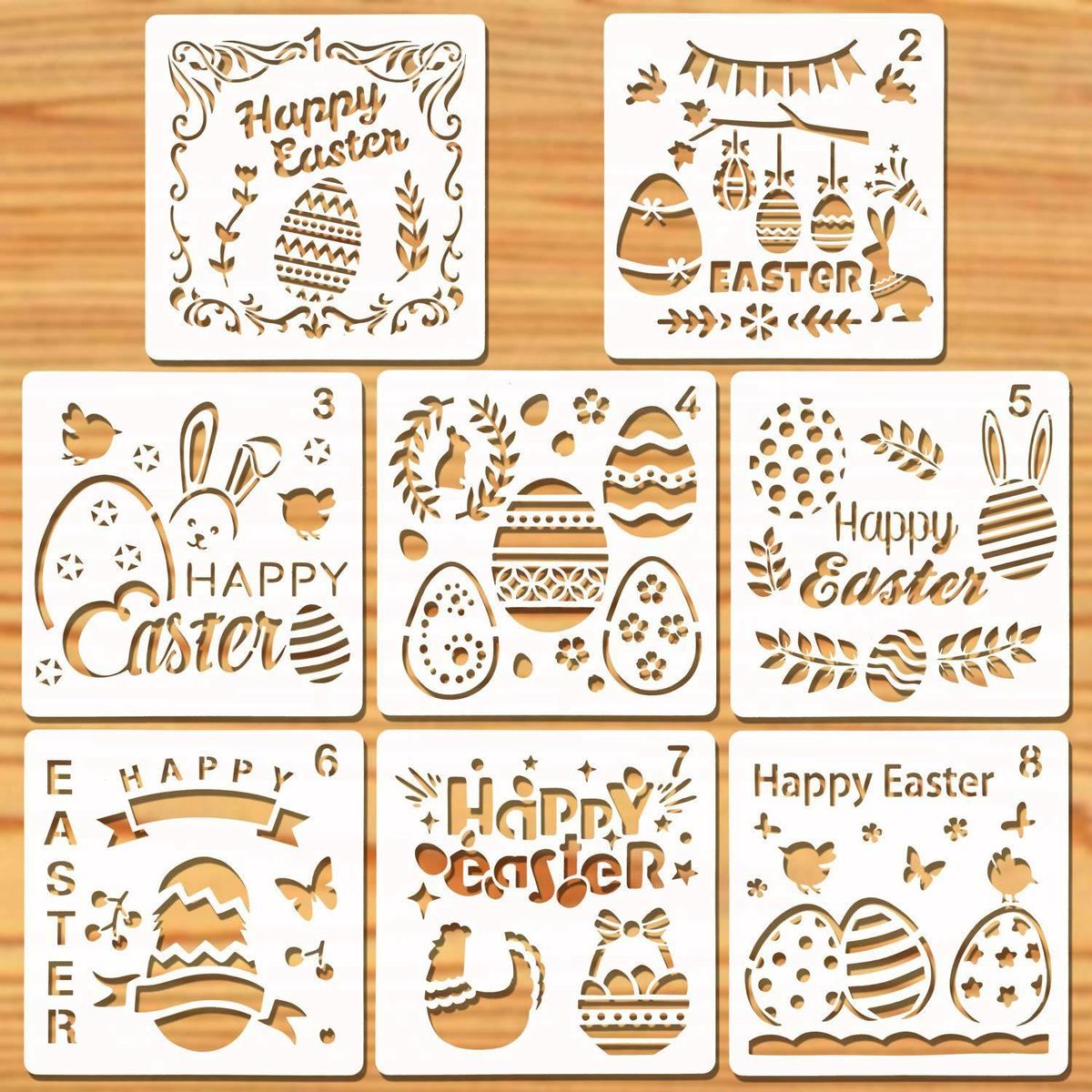 8Pcs Easter Drawing Painting Stencils Template Sets Washable PET Stencils for Painting Decoration Crafts for Kids Gift