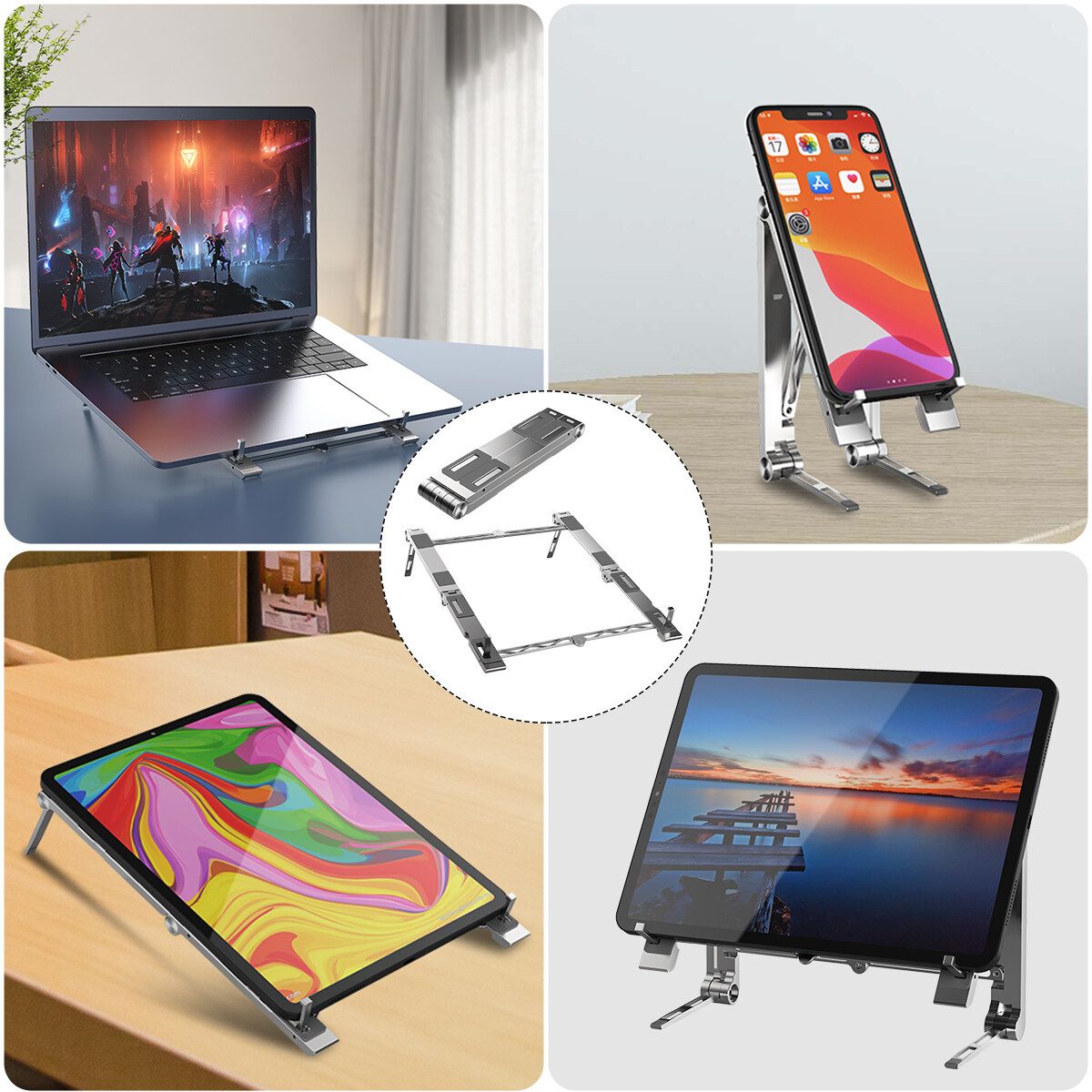 3 IN 1 Laptop Stand, Laptop Holder Riser Portable Adjustable Computer Tablet Stand, Aluminum Alloy Foldable Laptop Stand Compatible MacBook More 10-15.6" Laptops & Tablet(Silver) Silver