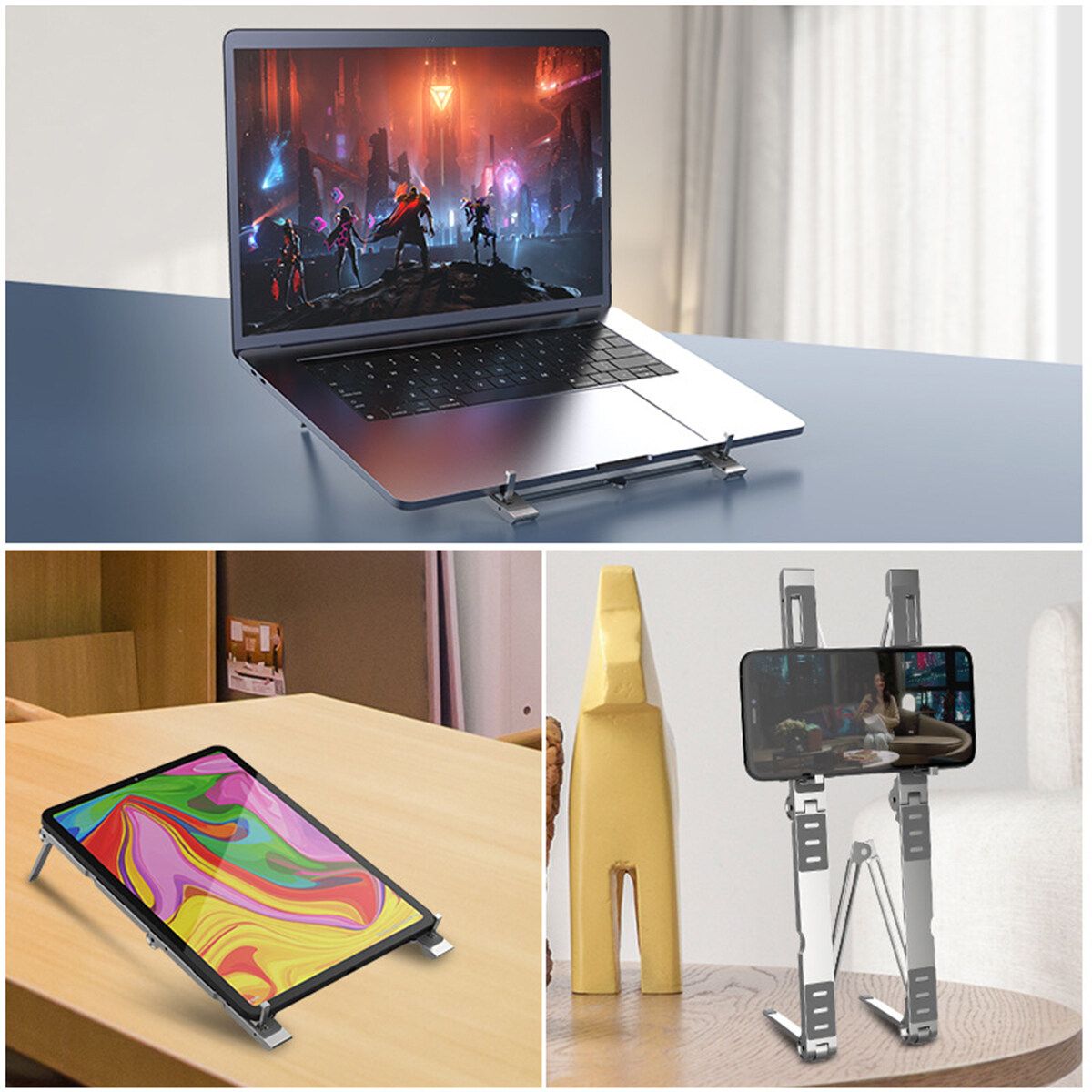 3 IN 1 Laptop Stand, Laptop Holder Riser Portable Adjustable Computer Tablet Stand, Aluminum Alloy Foldable Laptop Stand Compatible MacBook More 10-15.6" Laptops & Tablet(Silver) Silver