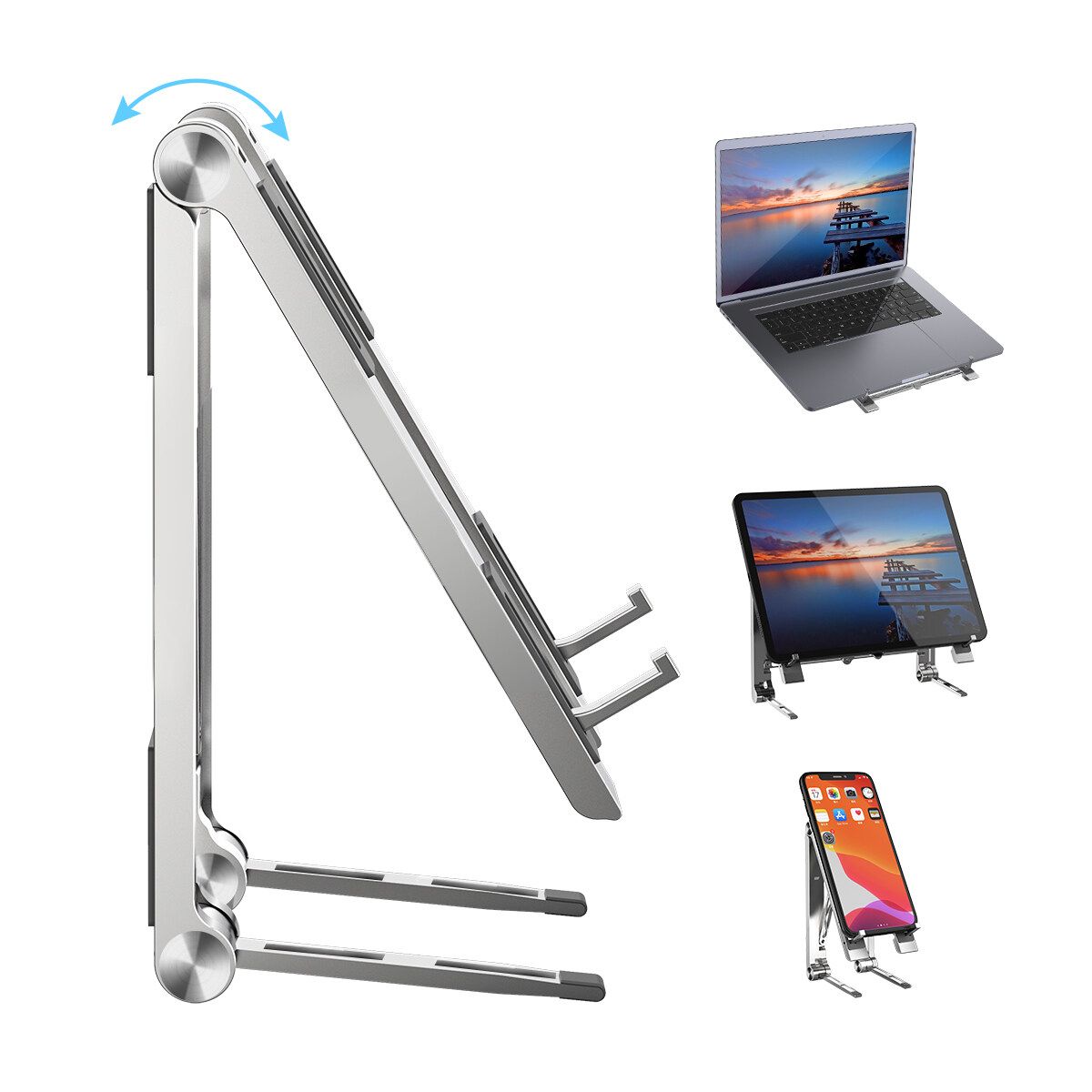 3 IN 1 Laptop Stand, Laptop Holder Riser Portable Adjustable Computer Tablet Stand, Aluminum Alloy Foldable Laptop Stand Compatible MacBook More 10-15.6" Laptops & Tablet(Silver) Silver