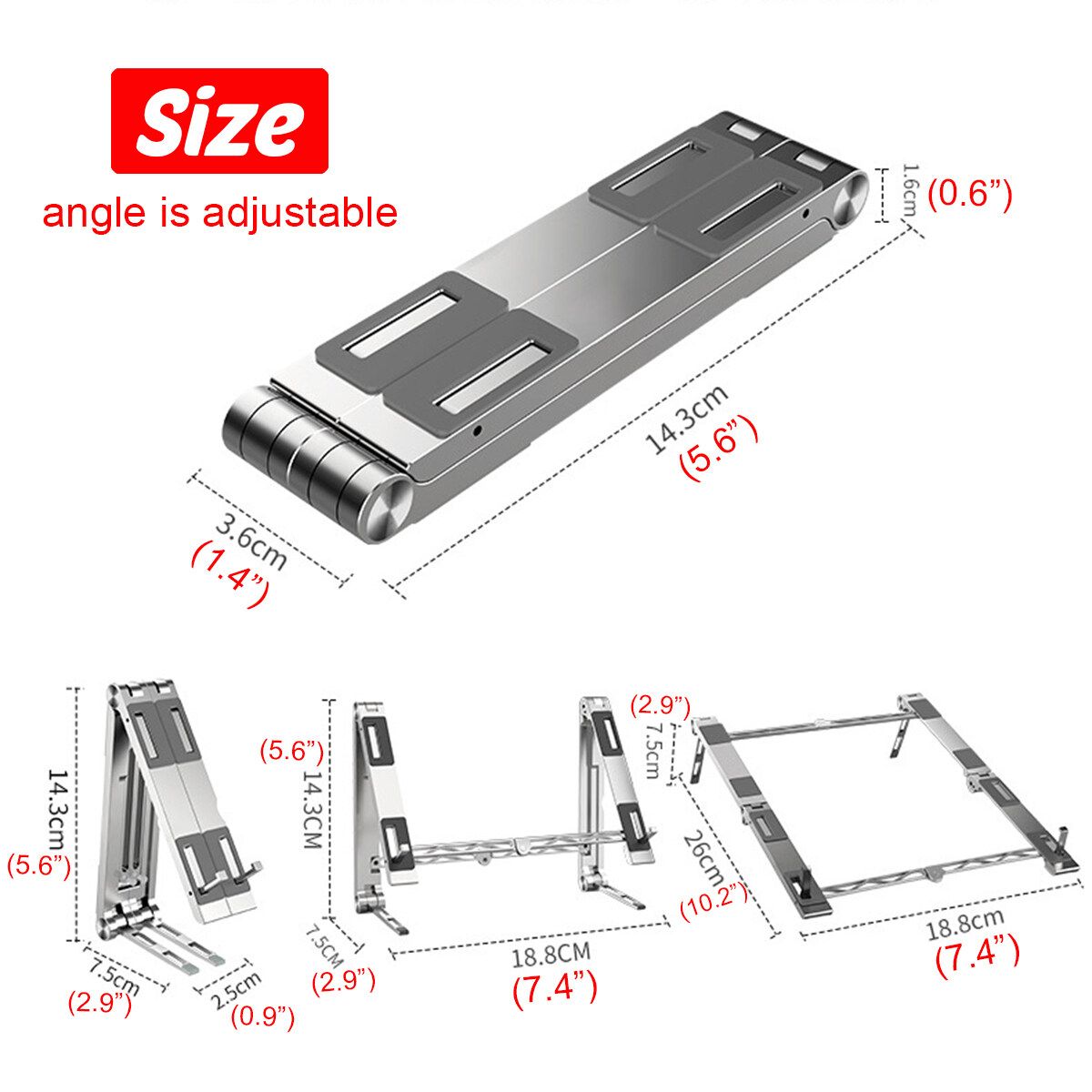 3 IN 1 Laptop Stand, Laptop Holder Riser Portable Adjustable Computer Tablet Stand, Aluminum Alloy Foldable Laptop Stand Compatible MacBook More 10-15.6" Laptops & Tablet(Silver) Silver