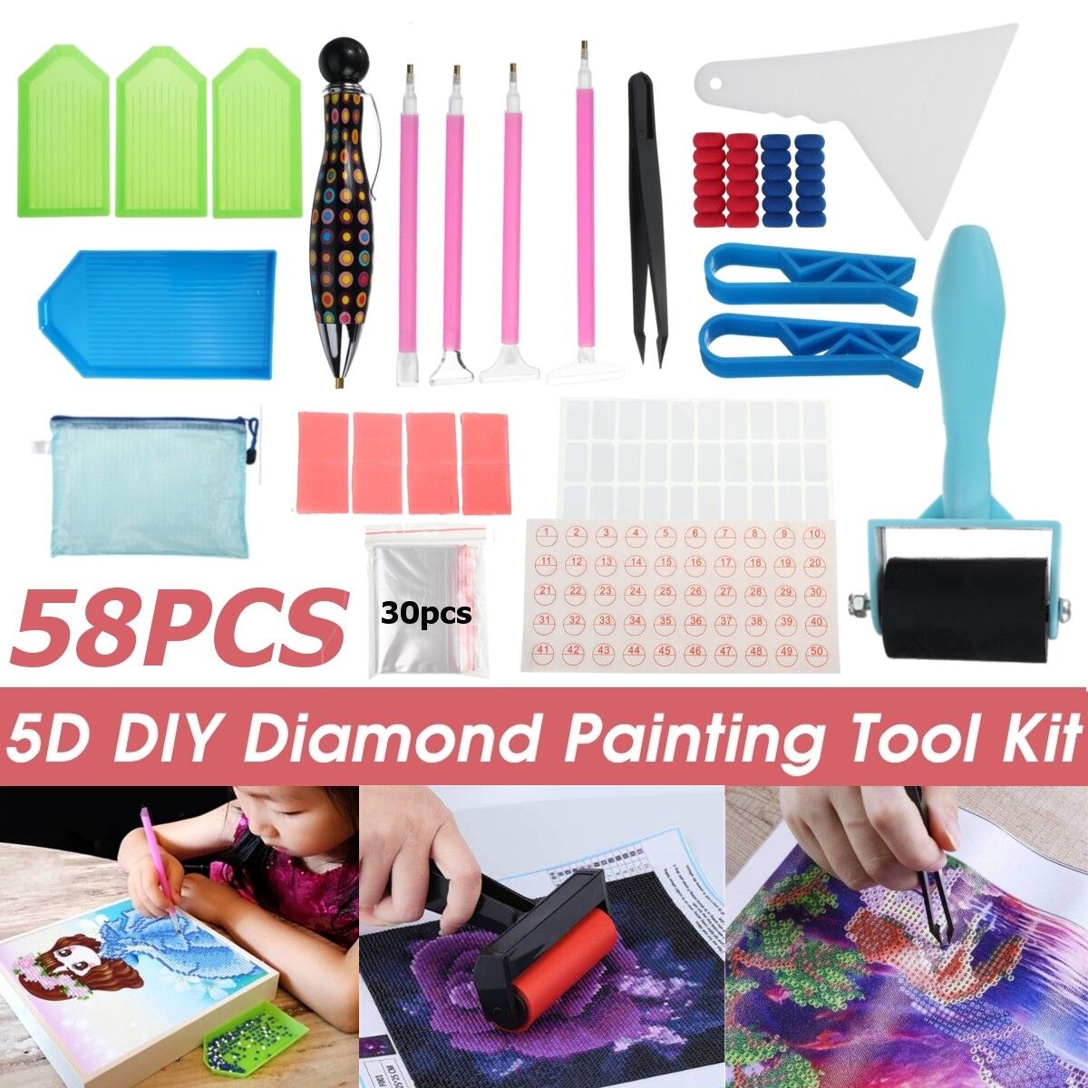 58PCS Diamond Tools Kit 5D Embroidery Accessories Set