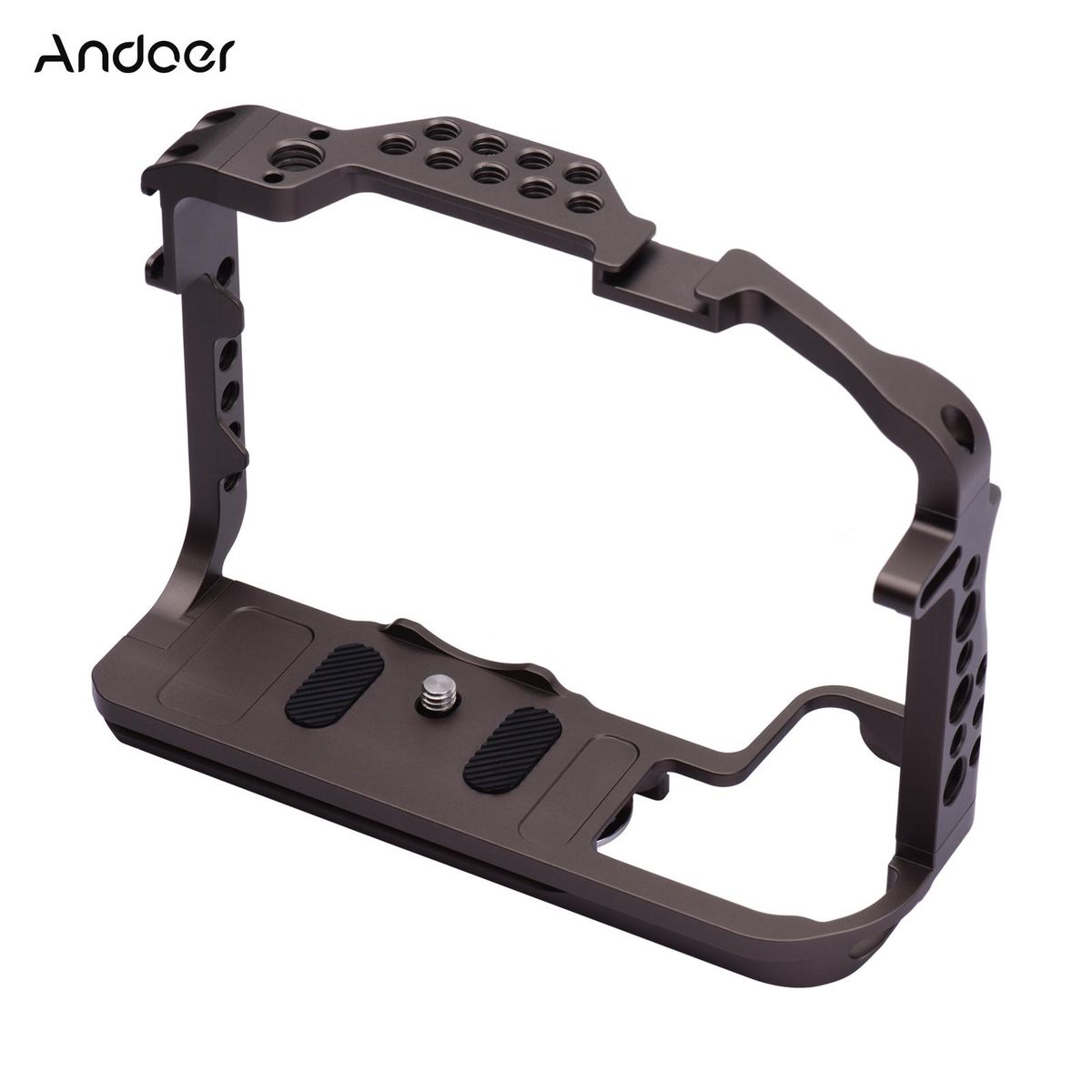 Andoer Aluminum Alloy Camera Cage Protective Vlog Cage with Dual Cold Shoe Mounts for Microphone LED Light Monitor Compatible with Canon EOS R5 R6 Cameras
