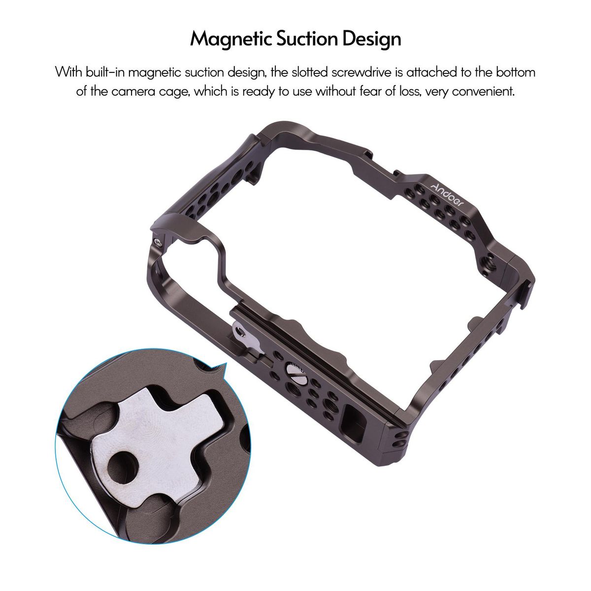 Andoer Aluminum Alloy Camera Cage Protective Vlog Cage with Dual Cold Shoe Mounts for Microphone LED Light Monitor Compatible with Canon EOS R5 R6 Cameras