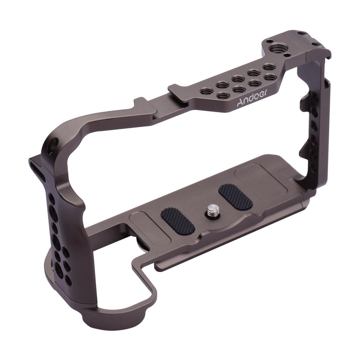 Andoer Aluminum Alloy Camera Cage Protective Vlog Cage with Dual Cold Shoe Mounts for Microphone LED Light Monitor Compatible with Canon EOS R5 R6 Cameras