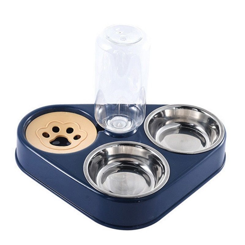 500ML 3 In 1 Pet Dog Cat Bowl Automatic Feeder Cat Food Bowl With Water Fountain Double Bowl Drinking Raised Stand Dish Bowls