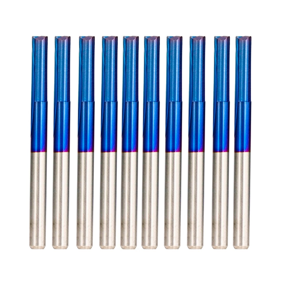 10Pcs Straight Milling Cutter 3.175 Shank Nano Blue Coated 2 Flute Hard for Wood Plastic CNC Carving Head