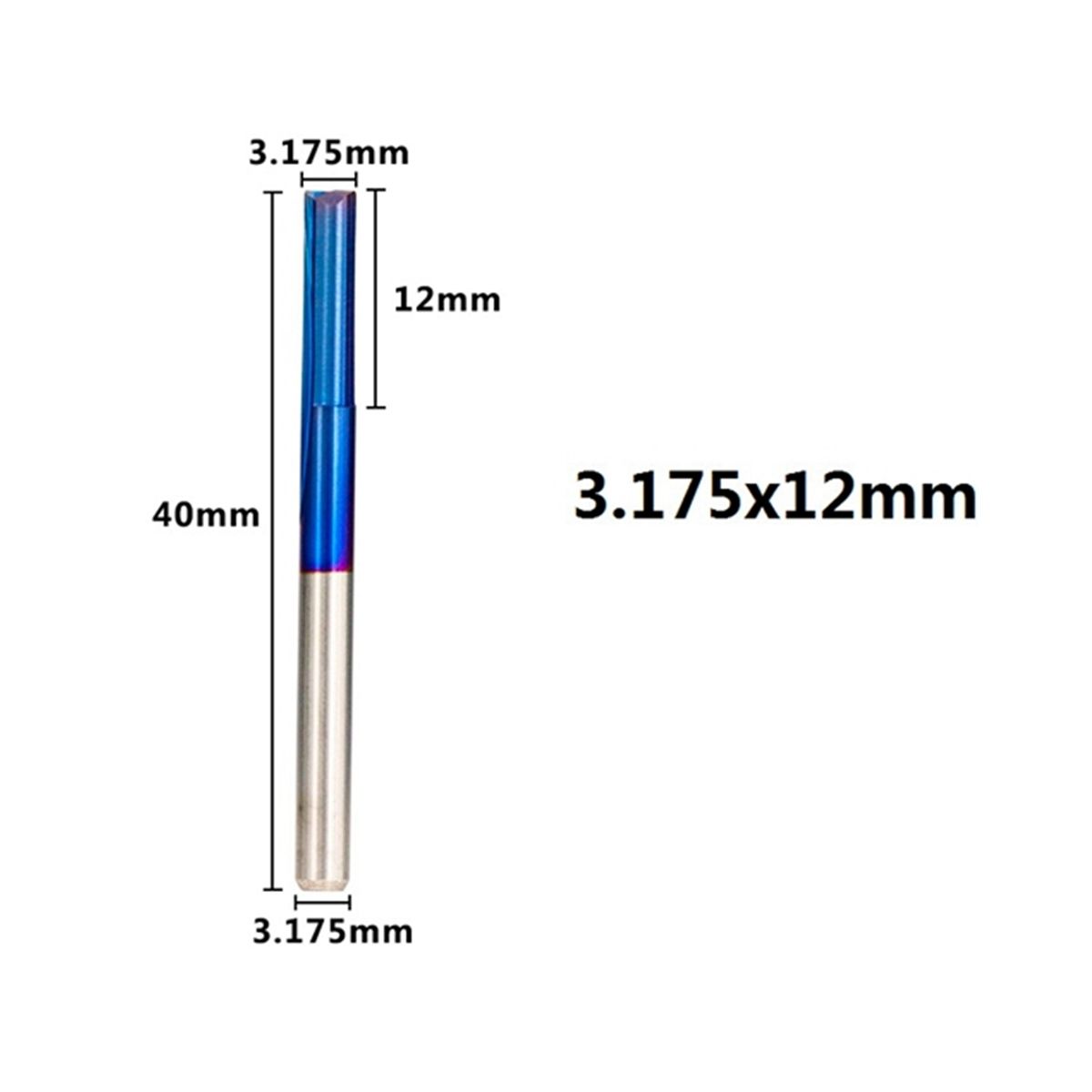 10Pcs Straight Milling Cutter 3.175 Shank Nano Blue Coated 2 Flute Hard for Wood Plastic CNC Carving Head