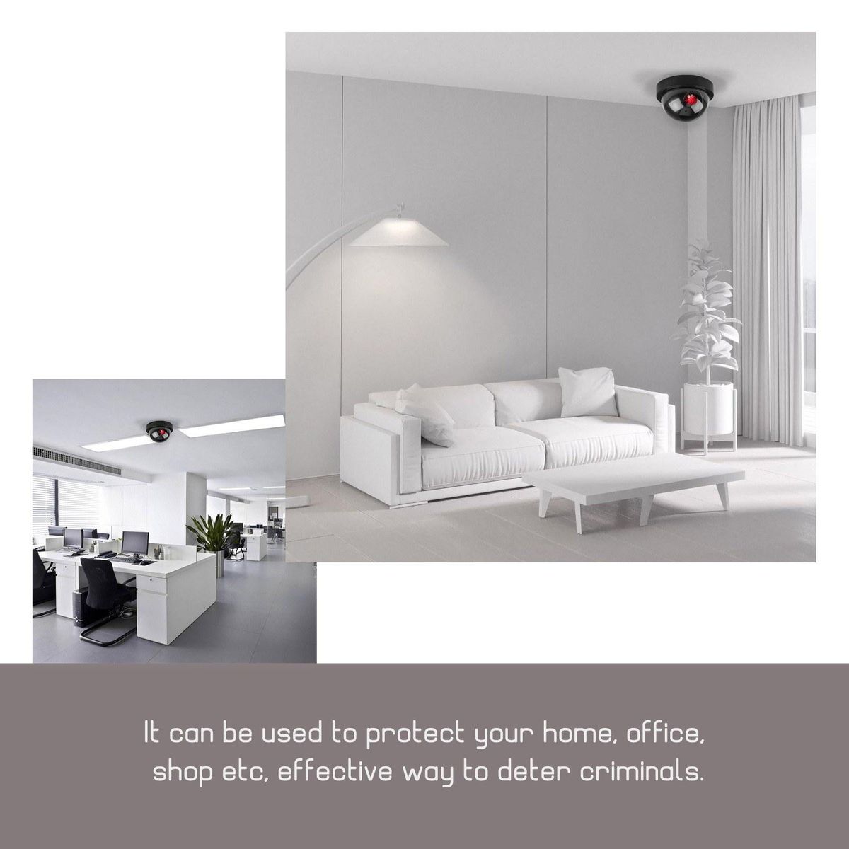 2 PCS Fake Security Camera Dome Dummy Camera Simulated Surveillance Camera with Flashing Light for Home Business Warning Security