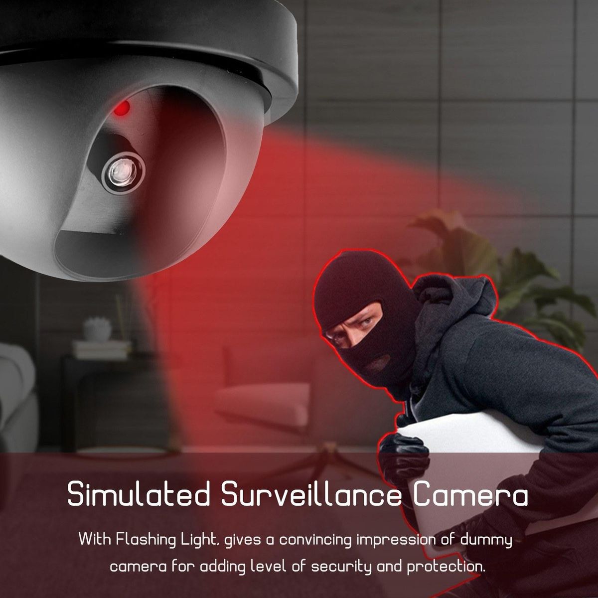 2 PCS Fake Security Camera Dome Dummy Camera Simulated Surveillance Camera with Flashing Light for Home Business Warning Security