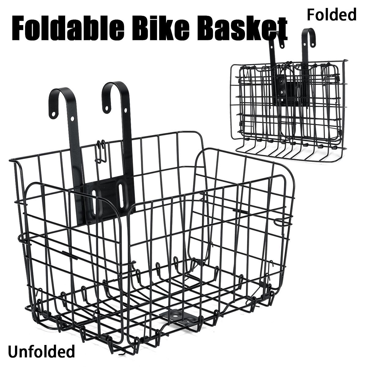 Front Rear Bike Folding Basket Wire Mesh Fold-Up Detachable Front Bag Rear Hanging Bike Basket Bicycle Bag Cargo Rack Gifts 33x22x20cm