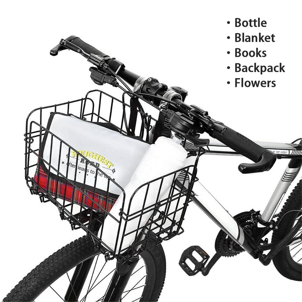 Front Rear Bike Folding Basket Wire Mesh Fold-Up Detachable Front Bag Rear Hanging Bike Basket Bicycle Bag Cargo Rack Gifts 33x22x20cm