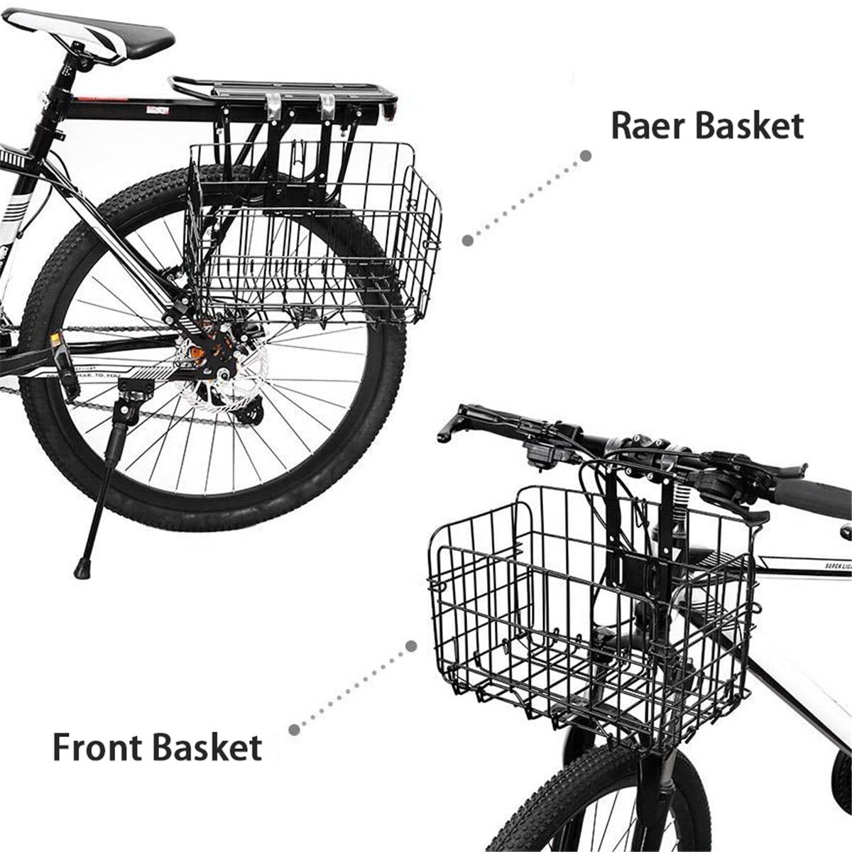 Front Rear Bike Folding Basket Wire Mesh Fold-Up Detachable Front Bag Rear Hanging Bike Basket Bicycle Bag Cargo Rack Gifts 33x22x20cm