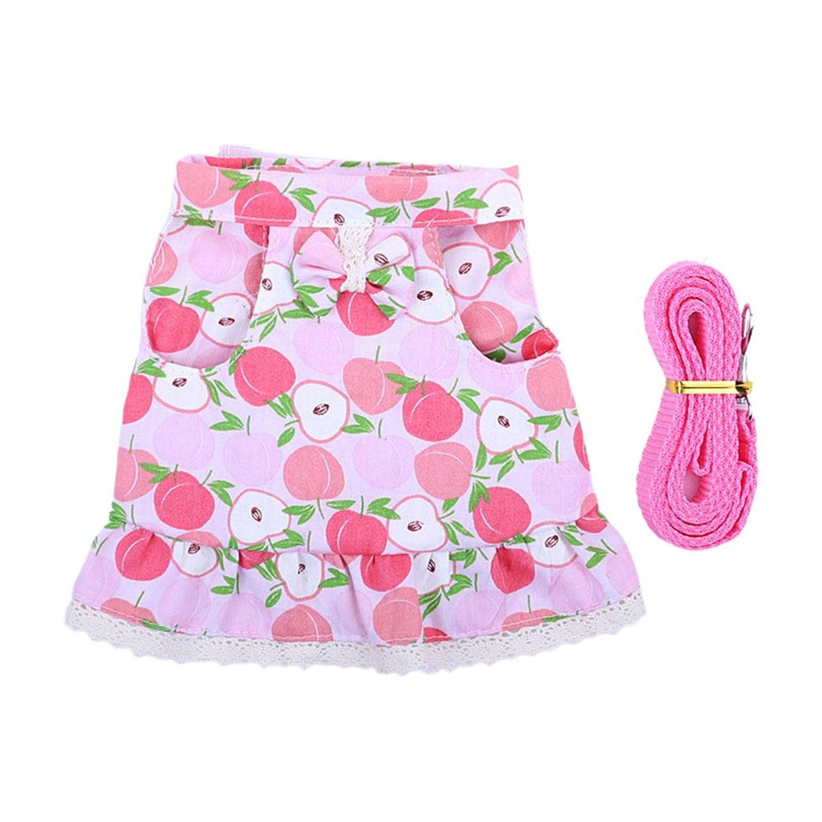 1 Set Rabbit Chest Harness Peach Print Pet Rabbit Hamster Traction Rope Pink