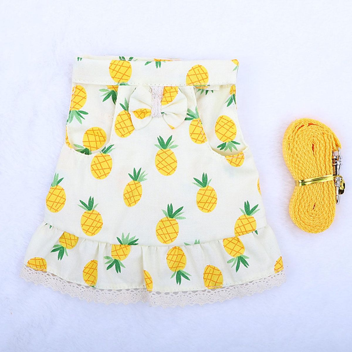 1 Set Rabbit Clothes Leash Pineapple Print Pet Rabbit Hamster Costume Leash Yellow