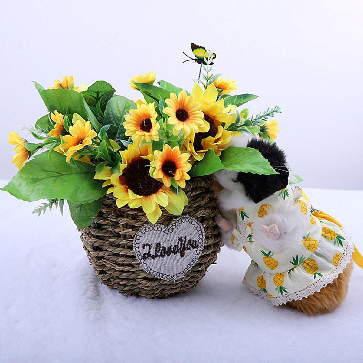 1 Set Rabbit Clothes Leash Pineapple Print Pet Rabbit Hamster Costume Leash Yellow