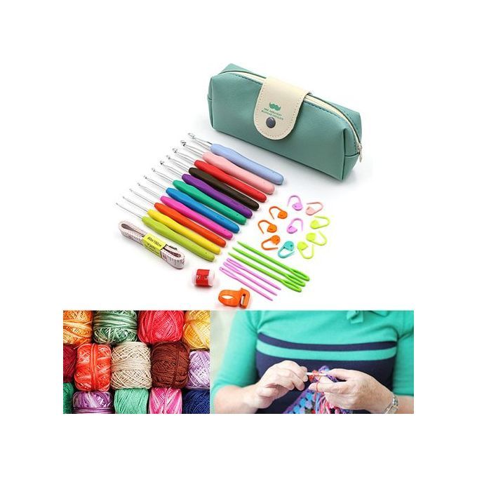 30Pcs Crochet Hooks Kit ECO Yarn Knitting Needles Sewing Tools Grip Set