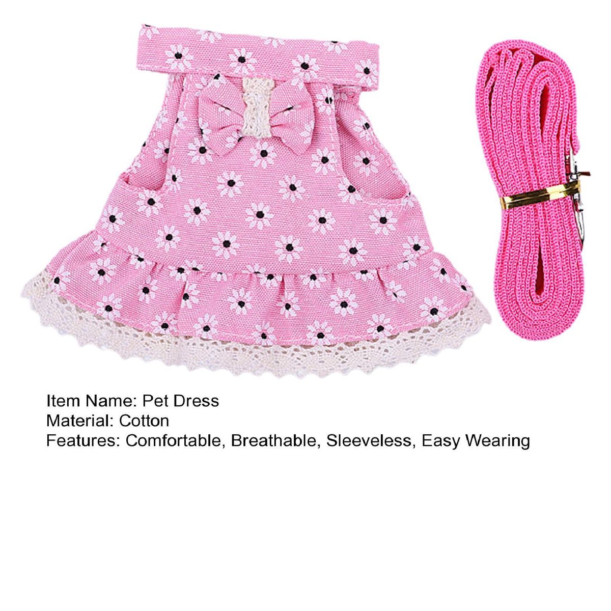 1 Set Pet Dress Red Checkered Starred Pet Leash Pink
