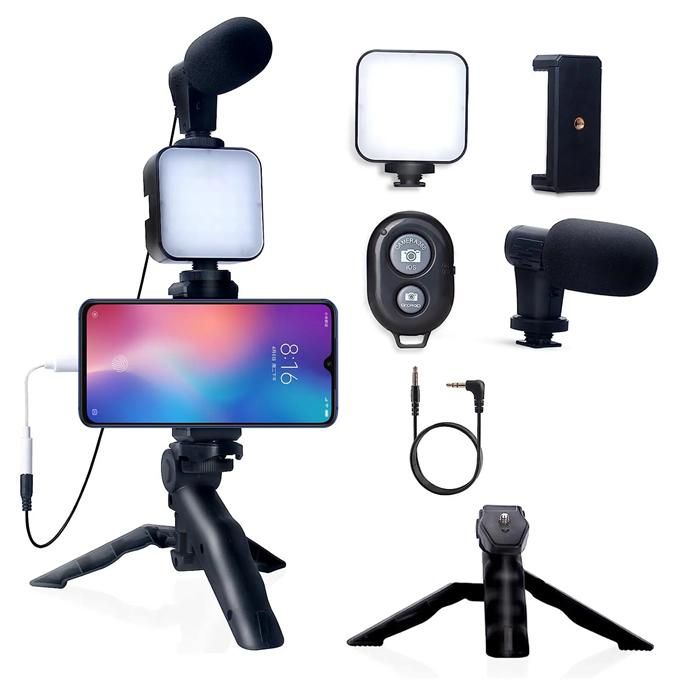 Smartphone video kit Microphone Video light Mobile phone holder LED Selfie tripod Bluetooth recording handle Portable stabilizer