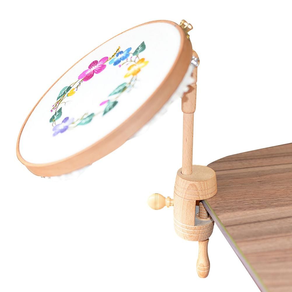Wooden Embroidery Stand 360 Rotating Adjustable Desktop Stand Cross Stitch Rack Frames Embroidery Hoop Wood Cross Stitch Right Yellow