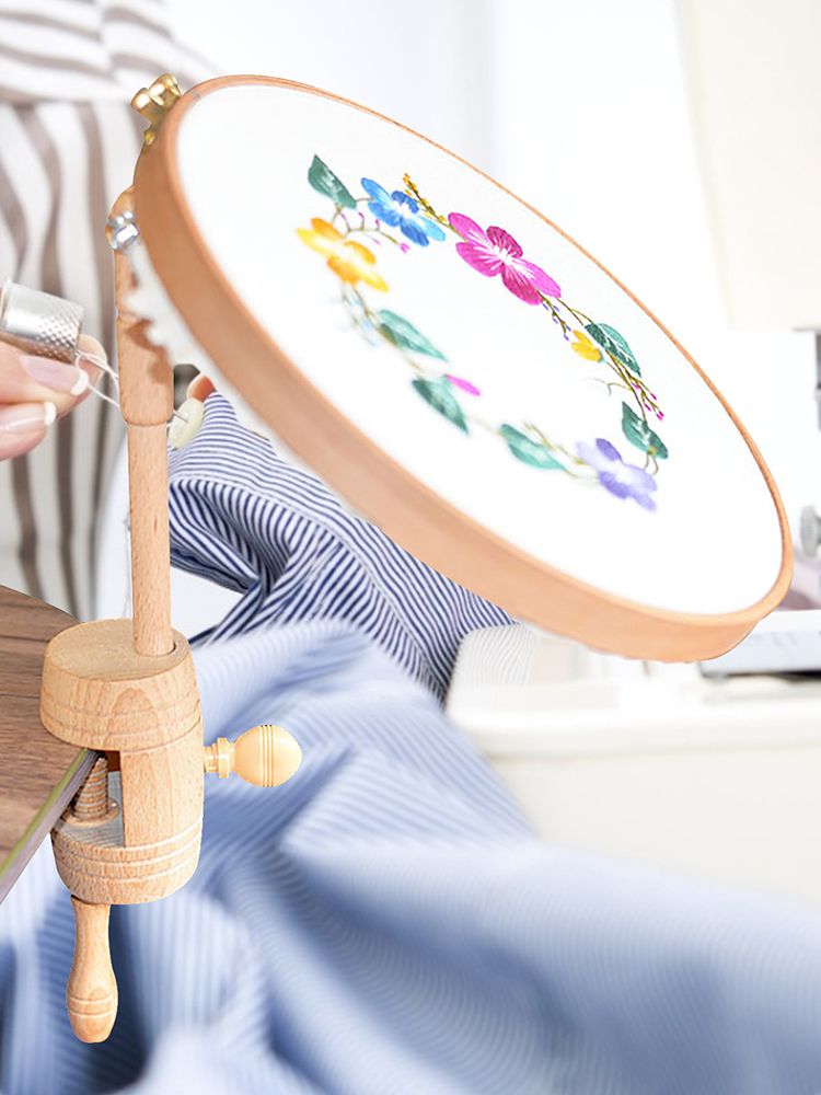 Wooden Embroidery Stand 360 Rotating Adjustable Desktop Stand Cross Stitch Rack Frames Embroidery Hoop Wood Cross Stitch Right Yellow