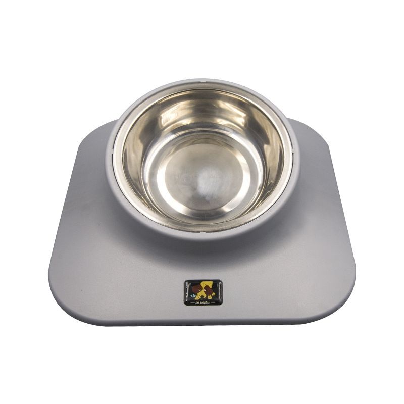 Pet Bowl Pet Stainless Steel Anti-Slip Bowl Single Bowl Silver Gray