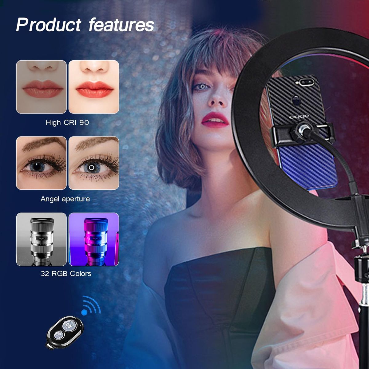 10 Inch 26cm RGB Ring Light Photography Selfie Ring Light with Stand for Smartphone Youtube Makeup Video, Selfie Remote Control