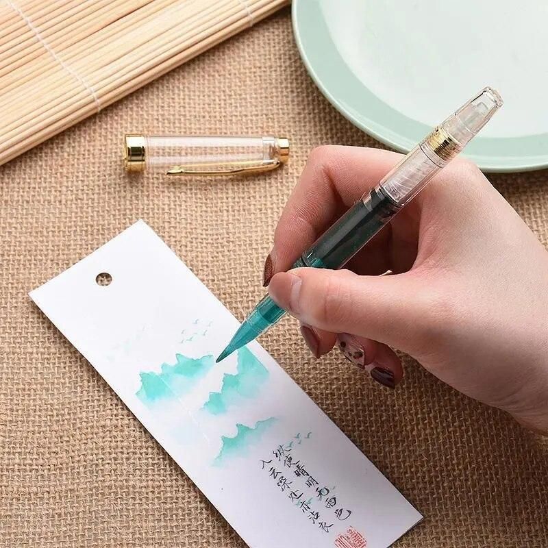 High Quality Plastic Fashion Office Transparent Soft Brush Tip Nib Writing Ink Fountain Pen
