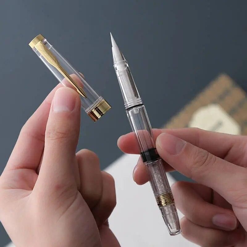 High Quality Plastic Fashion Office Transparent Soft Brush Tip Nib Writing Ink Fountain Pen