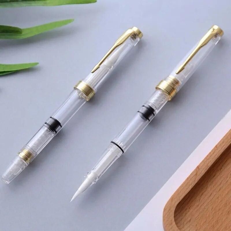 High Quality Plastic Fashion Office Transparent Soft Brush Tip Nib Writing Ink Fountain Pen