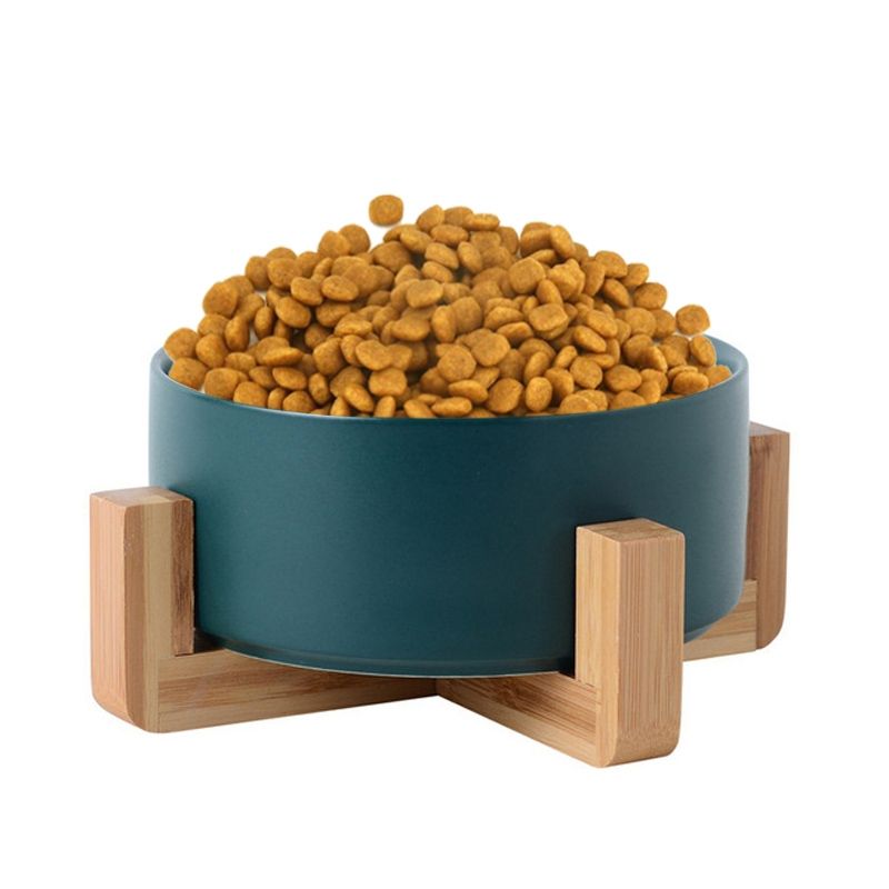 Pet Bowl 13cm/400ml Pet Ceramic Bowl, Style:Single Bowl With Wooden S