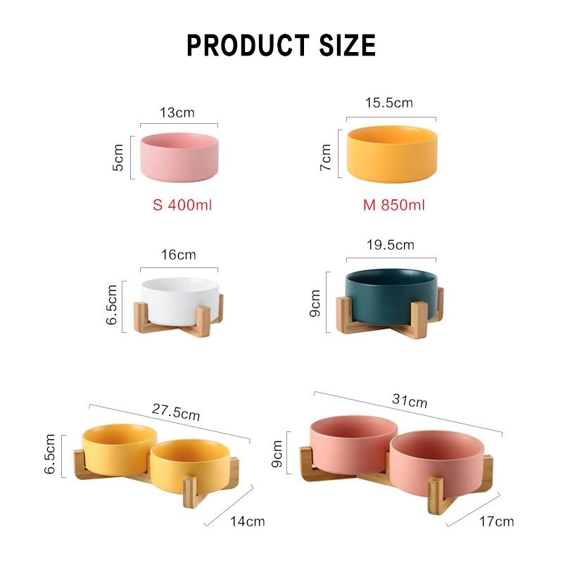 Pet Bowl 13cm/400ml Pet Ceramic Bowl, Style:Single Bowl With Wooden S