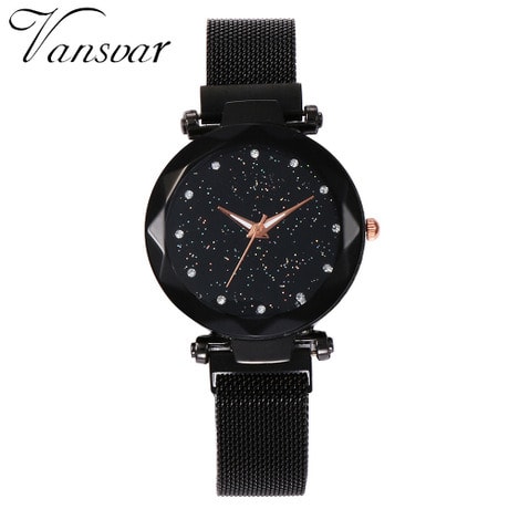 Women's Mesh Magnetic Buckle Quartz Wristwatch Black