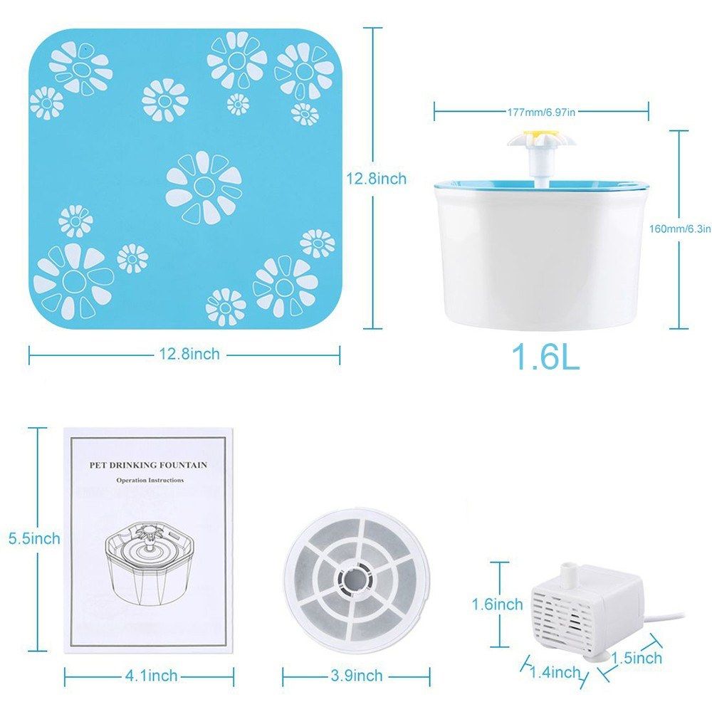 1.6L Automatic Pet Water Fountain Silent Drinking Electric