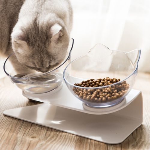 Double Bowl Dog Cat Feeder Elevated Stand Raised Dish Feedi