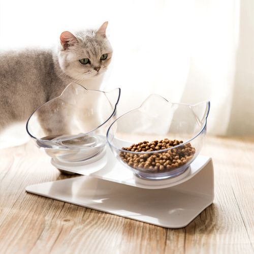 Double Bowl Dog Cat Feeder Elevated Stand Raised Dish Feedi