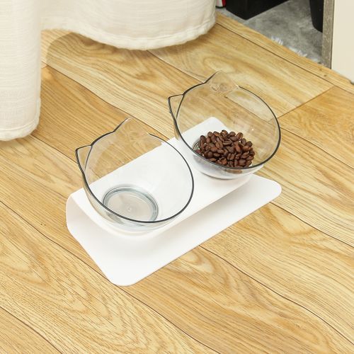 Double Bowl Dog Cat Feeder Elevated Stand Raised Dish Feedi