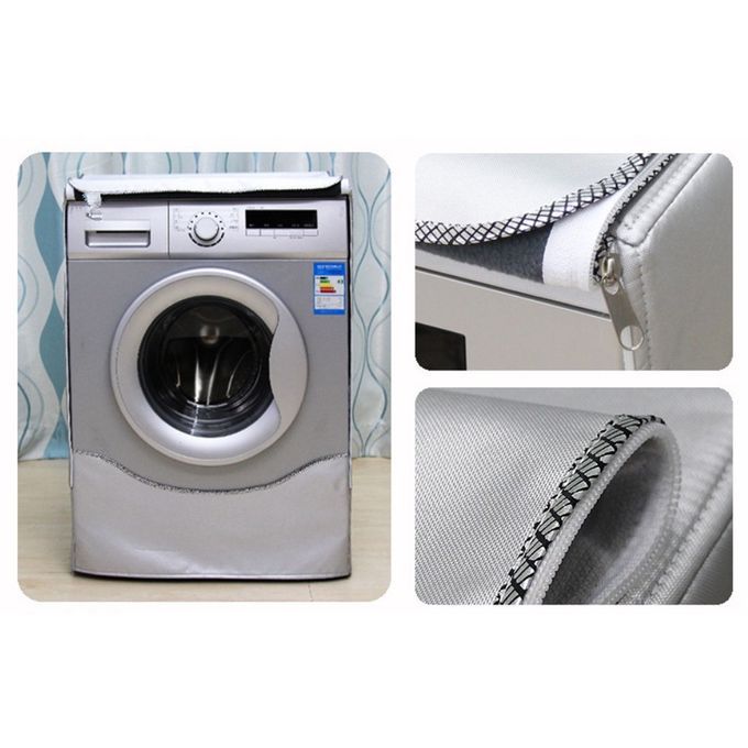 Washing Machine Cover Dust Proof Water Resistant Silver Zip On - M