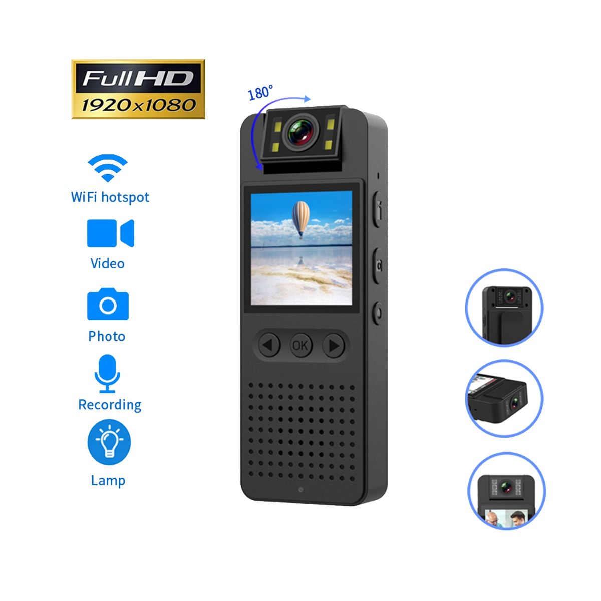 1080P HD Infrared Night Vision WiFi Camera with LED Screen Small Camcorder Bodycam Police Cam Bike Camera DV Camera