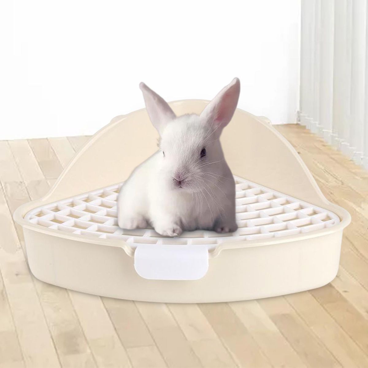 Triangle Medium Rabbit Litter Box, Corner Toilet With Grid Potty White