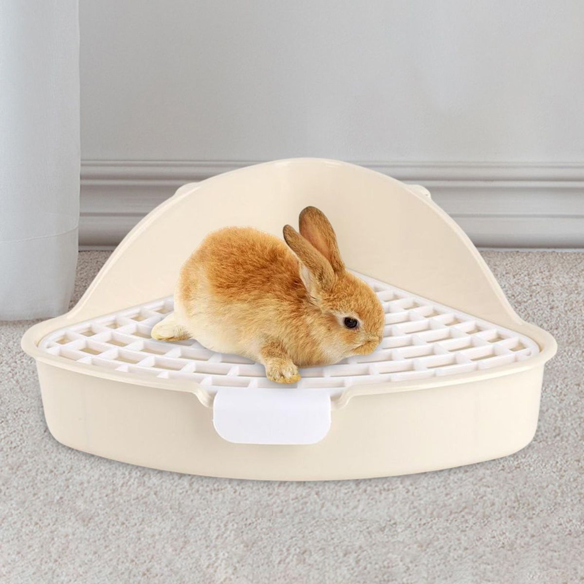 Triangle Medium Rabbit Litter Box, Corner Toilet With Grid Potty White