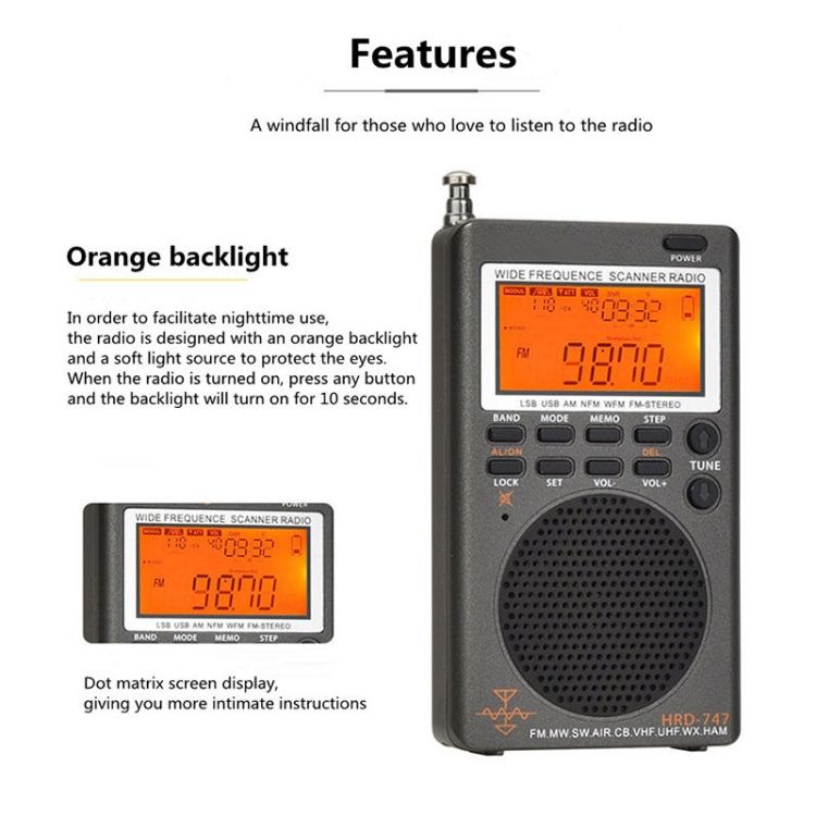 HanRongda HRD-747 Portable Full Band Digital Display Radio